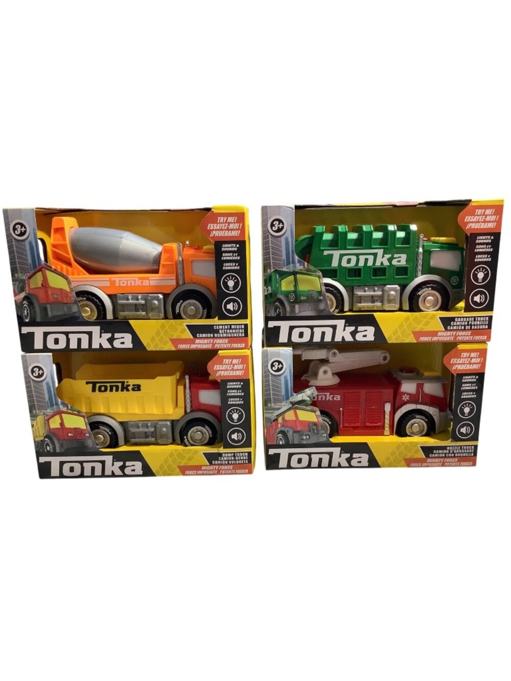 4Tonka Mighty Force Lights & Sounds Toy Trucks Cement Mixer Garbage Dump Nozzle